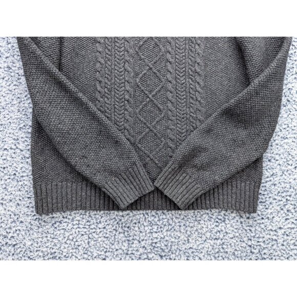 Liz Claiborne Cable Knit Fisherman Sweater Size LG Knit Wool Blend Chunky Gray - Picture 5 of 10